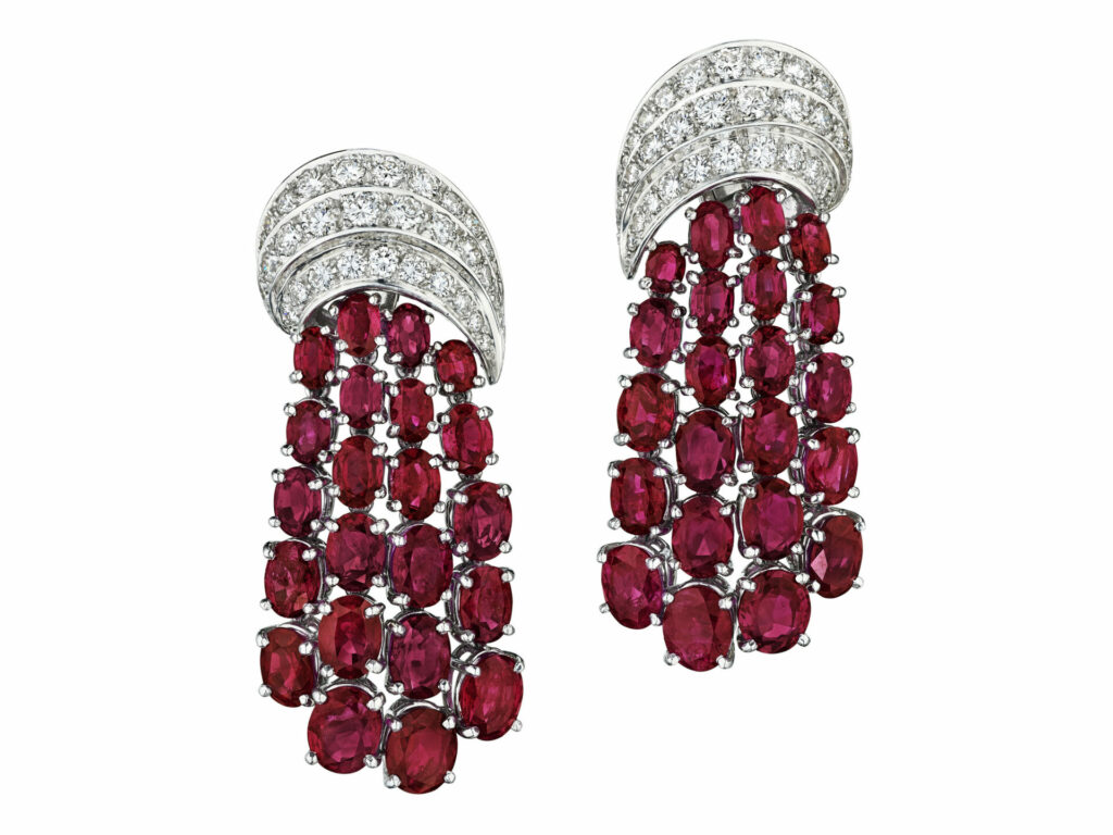 VAN CLEEF & ARPELS RUBY AND DIAMOND 'CASCADE' EARRINGS